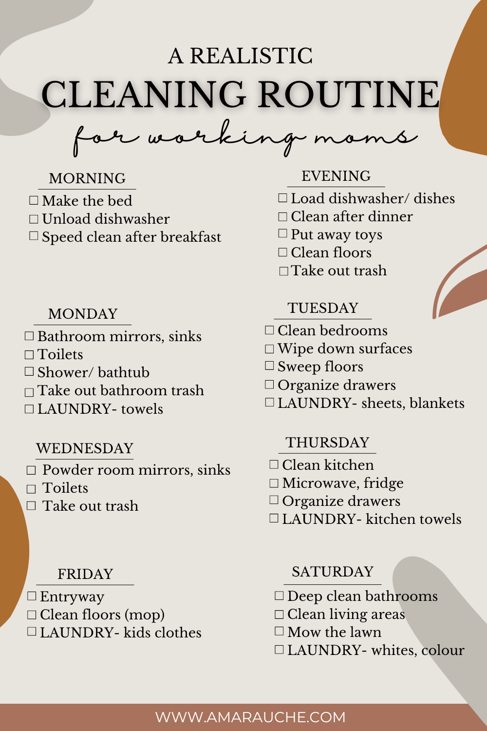 The Best Realistic CLEANING SCHEDULE FOR Working MOMS - Amara Uche