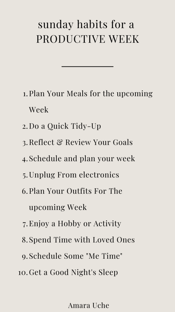 A list of 10 Sunday habits for a productive week